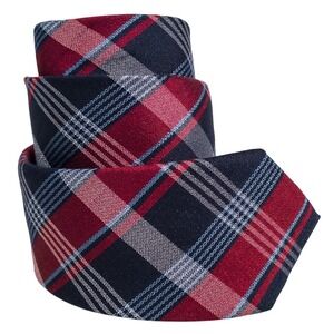 Jos. A. Bank Men's 1905 Skinny Necktie Designer Red Navy Blue Plaid Silk Linen